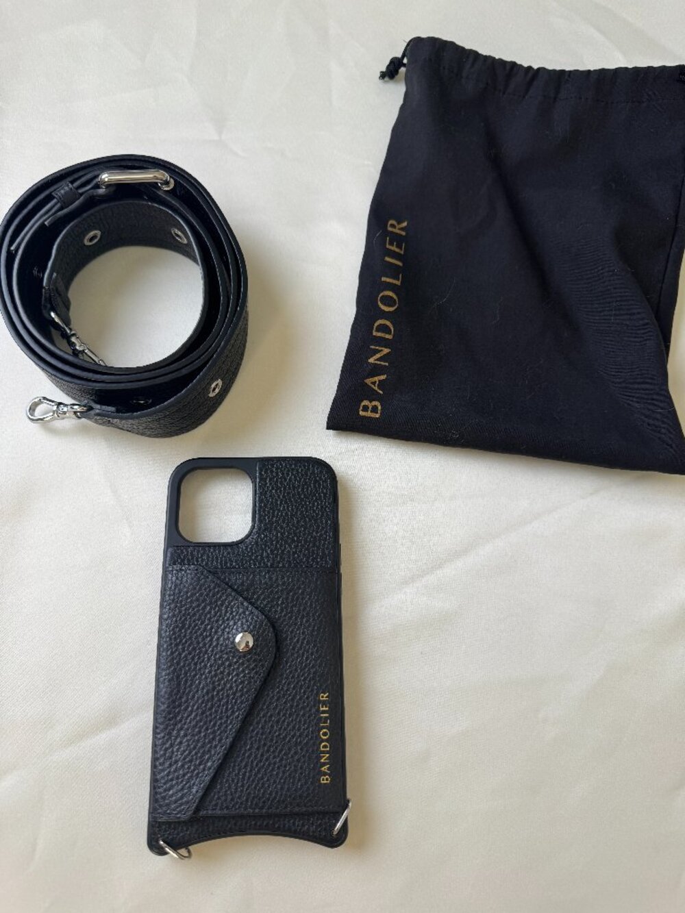 Bandolier Hailey Side Slot Black Pebbled Leather Crossbody Phone Case